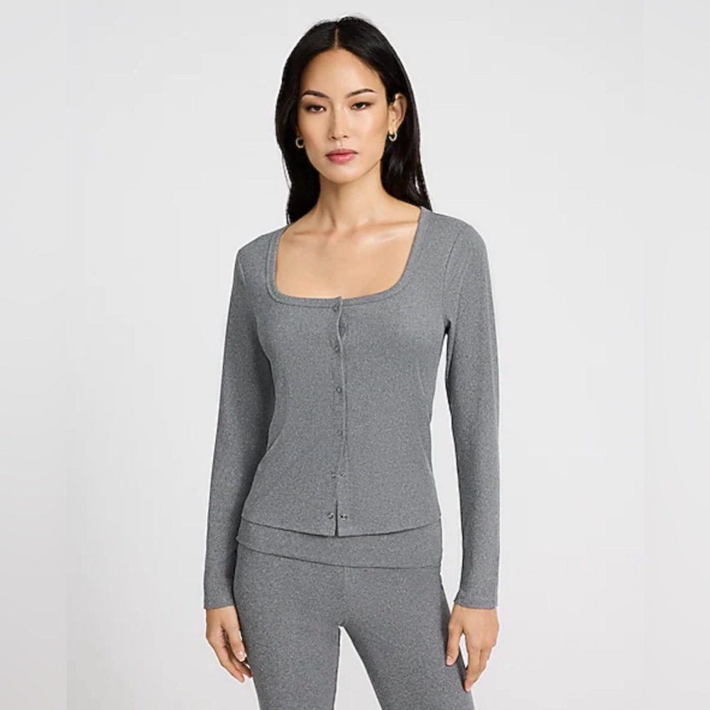 Express Long Sleeve Square Neck Snap Button Top - image 1